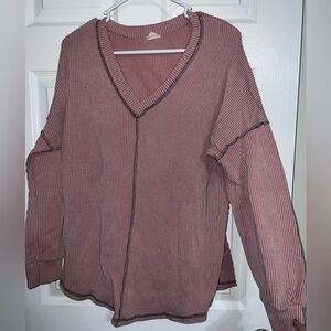 Striped V-Neck Long Sleeve Top